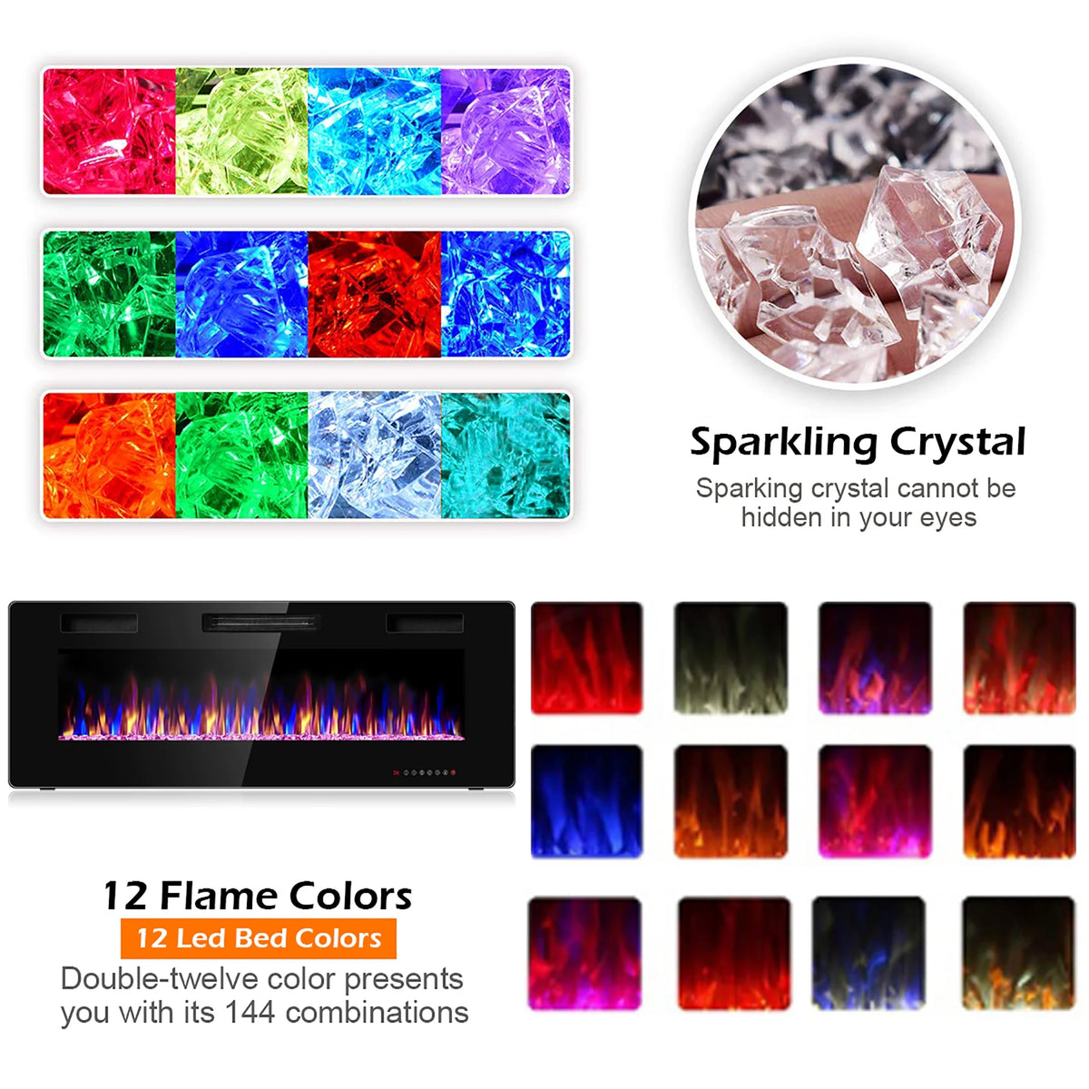 Costway 36'' Electric Fireplace Recessed Ultra Thin Wall-Mounted Heater w/Multicolor Flame
