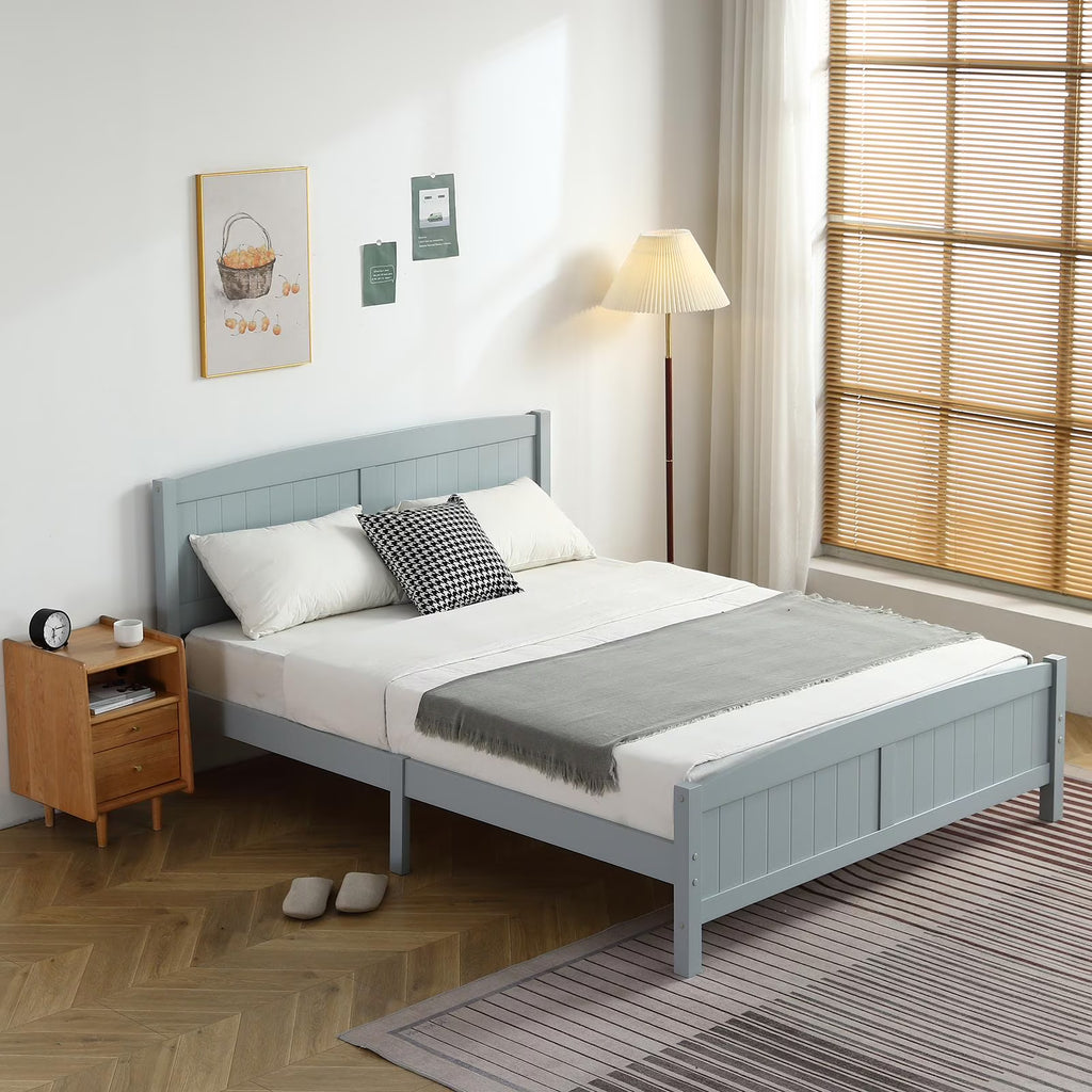 Ktaxon Deluxe Wood Platform Bed with Headboard, Teen Bed Gray,Twin