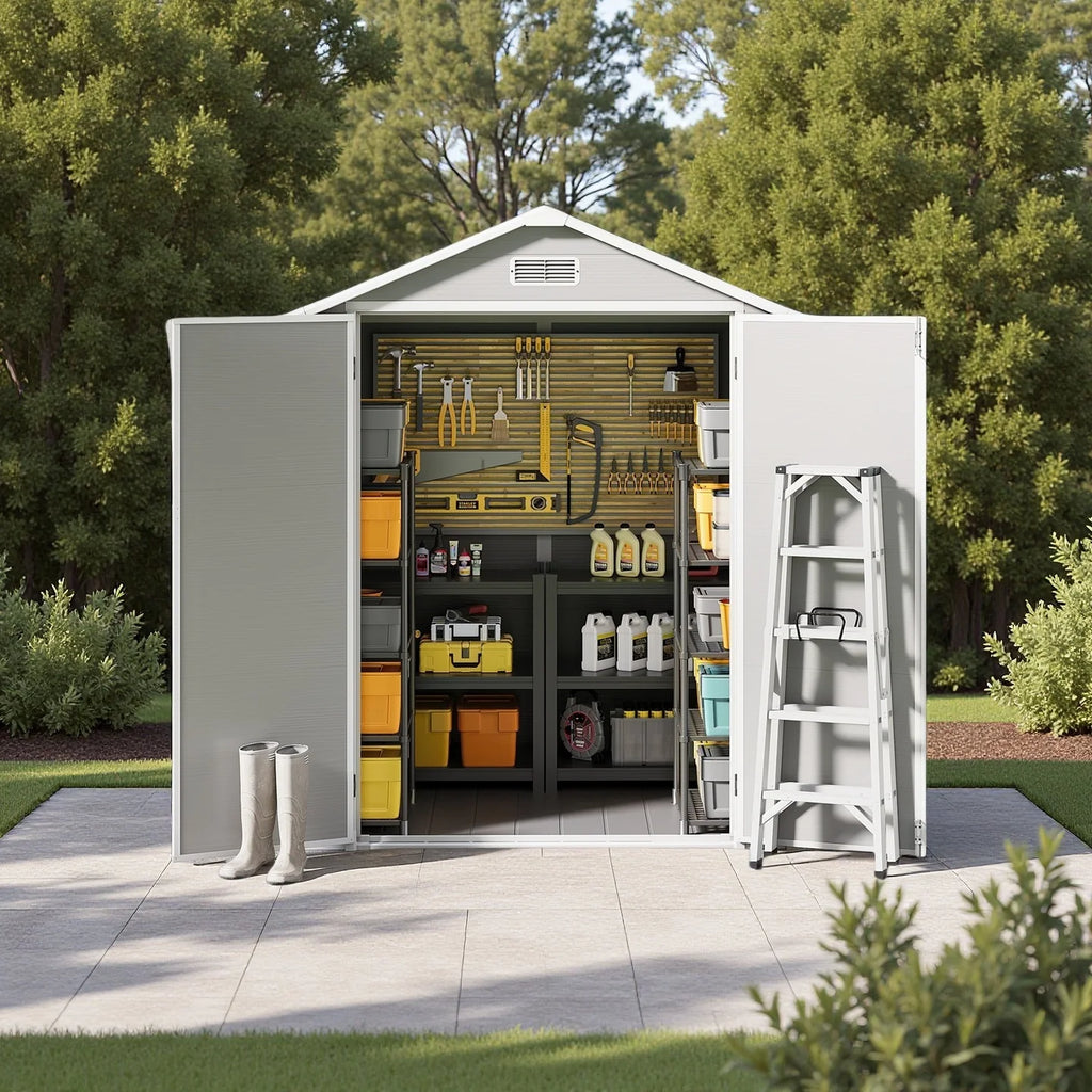 Asofer 6x4 FT Resin Storage Shed, Plastic Outdoor Shed with Floor Side Window, Lockable Door for Backyard, Garden, Patio, Gray