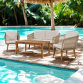 YIYADO 4-piece outdoor sofa set with rattan design, leisure table and chairs with cushions, outdoor sun protection, balcony sofa chair, beige