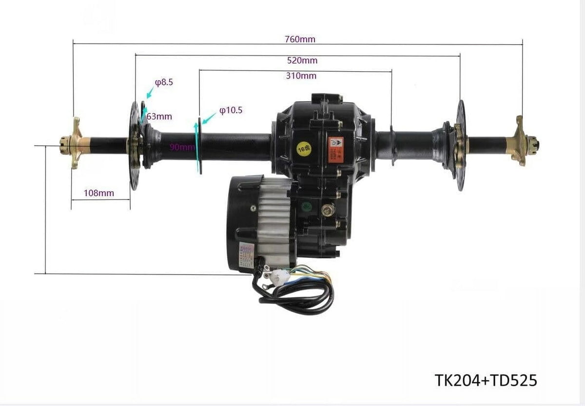 Rear Differential Axle Kit 72V 1500W Electric Motor Controller Brake 13x5.00-6 Wheels Tires DIY Parts For Go Kart Golf Cart ATV Quad Buggy Trike Tricycle 4 Wheeler Dolly Lawn Mower (40" Axle)