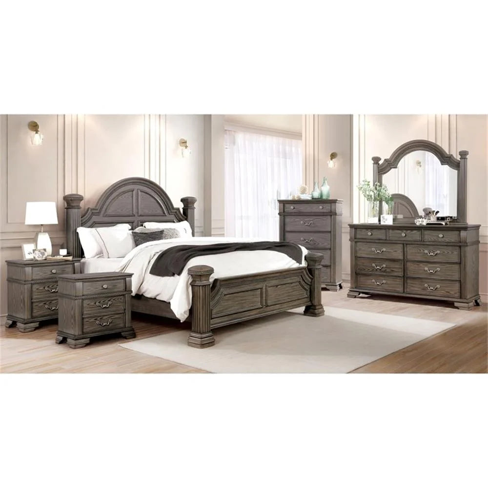 FOA Charo 6pc Gray Wood Bedroom Set-King Nightstands