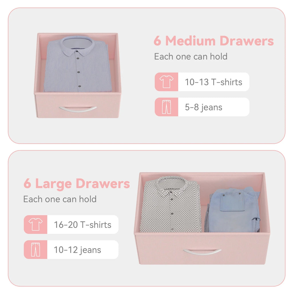 KATIDAP Dresser for Bedroom with 12 Drawer, Dressers & Chests of Drawers for Hallway, Entryway, Storage Organizer Unit with Fabric, Sturdy Metal Frame, Wood Tabletop, Easy Pull Handle,Pink