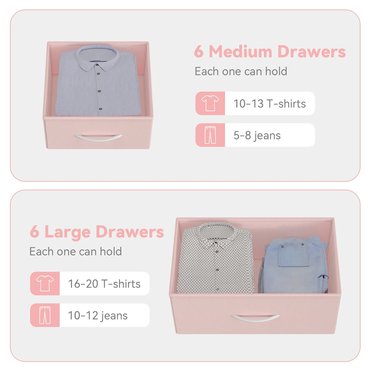 KATIDAP Dresser for Bedroom with 12 Drawer, Dressers & Chests of Drawers for Hallway, Entryway, Storage Organizer Unit with Fabric, Sturdy Metal Frame, Wood Tabletop, Easy Pull Handle,Pink