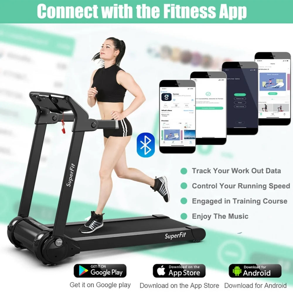 Topcobe 3HP Electric Folding Treadmill with Bluetooth Speaker, Under Desk Walking Pad Treadmill, Walking Pad with Handle Bar, Silver