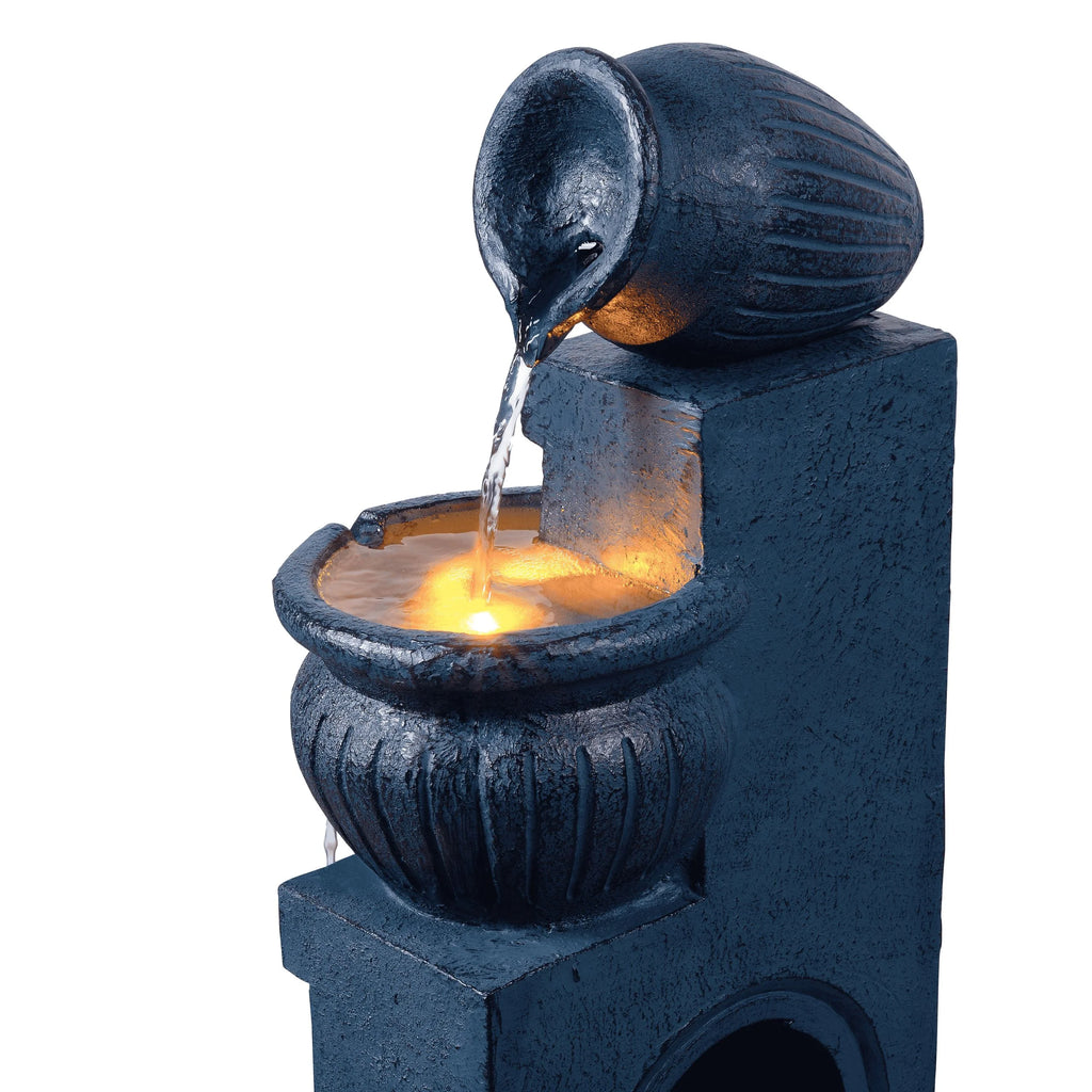Teamson Home Outdoor Water Fountain with Lights 4-Tier Cascading Bowl Design with LED Light & Solar Pump, Solar-Powered Water Fountain Outdoor Garden, Yard, or Patio Dcor, Navy Blue
