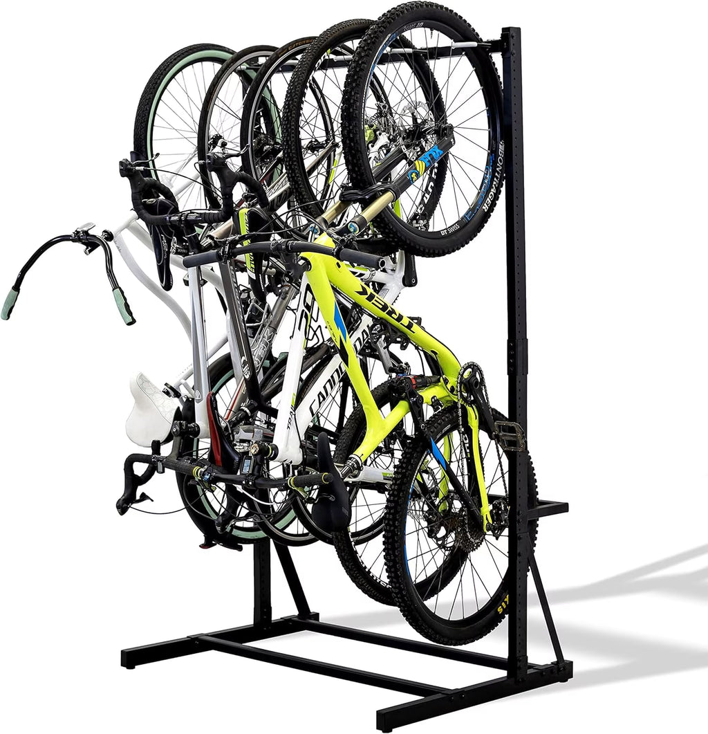 Floor Bike Rack Garage Free Standing with 5 Hooks,Vertical Bike Stand Bicycle Storage,Bike Hangers for Garage Indoor Use for 5 Bicycles, Metal Floor Mount,Up to 300lbs,46in W,Adjustable Height