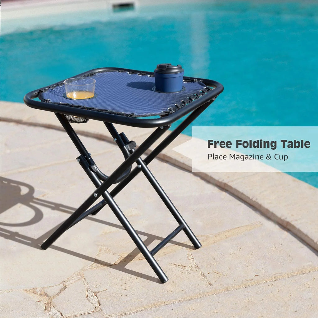 Vineego 3 Pieces Zero Gravity Chair Patio Foldable Chaise Lounge Chairs 2 Beach Chairs and Table with Cup Holders,Beige