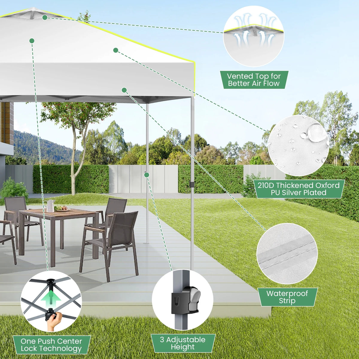 Hoteel Canopy 10x10 Pop Up Canopy Tent 1-Button Push Easy up Outdoor Canopy Instant Portable Commercial Shelter Waterproof UPF50+ Gazebo with Reflective Strip, Air Vent & 4 Sandbags, Black