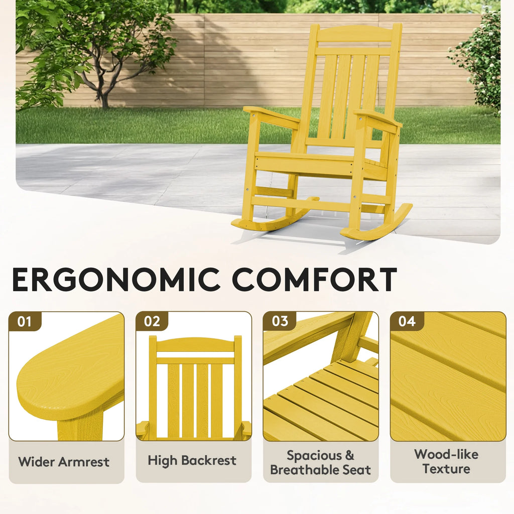 KINGYES Outdoor Rocking Chair Set of 2, HDPE Patio Rocking Chair, Heavy Duty Front Porch Rocker, Navy