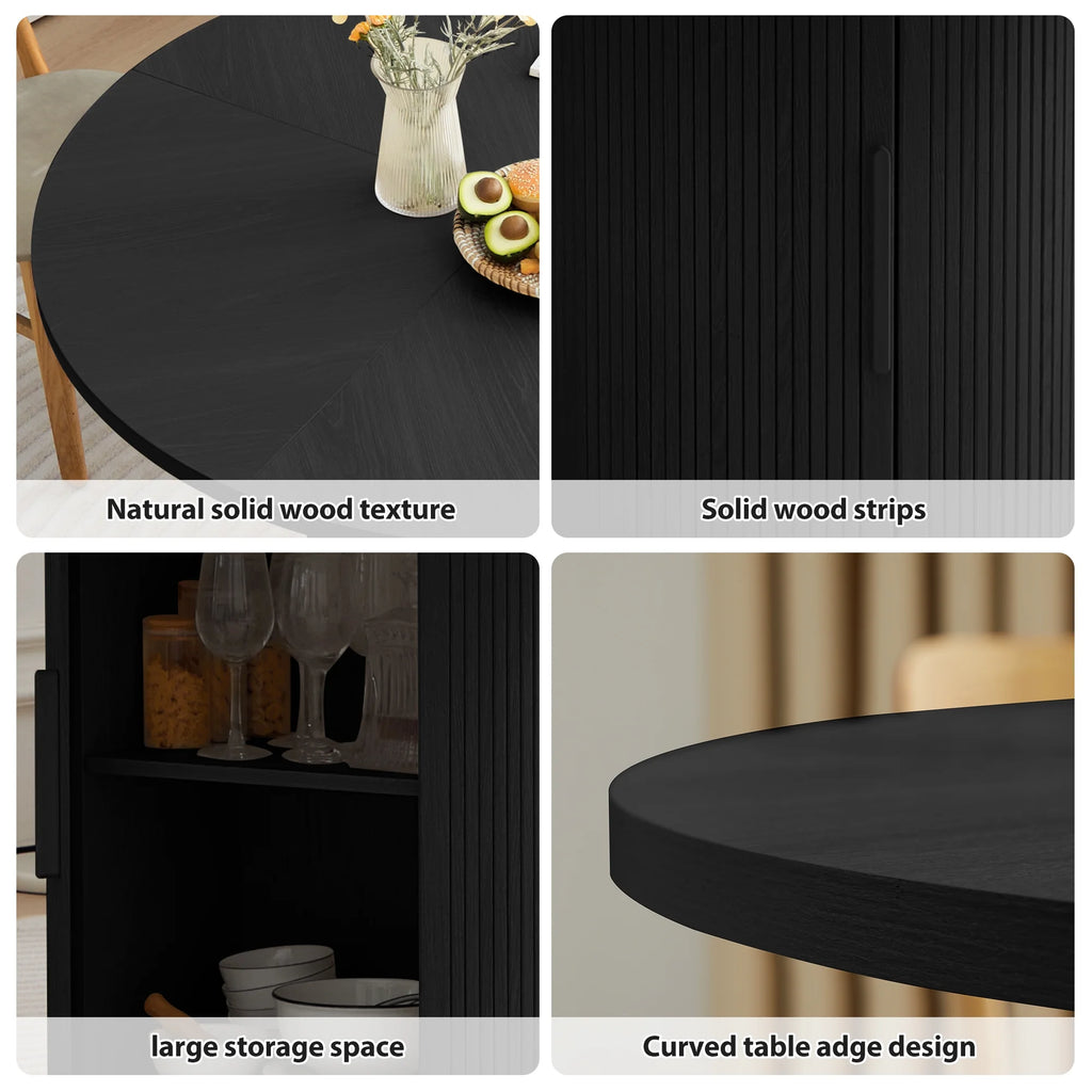 Wirrytor Round Dining Table, Modern Farmhouse Kitchen Table, 47 Inch Coffee Circle Dining Tables with Wood Strip Base for Kitchen Living Room, Black