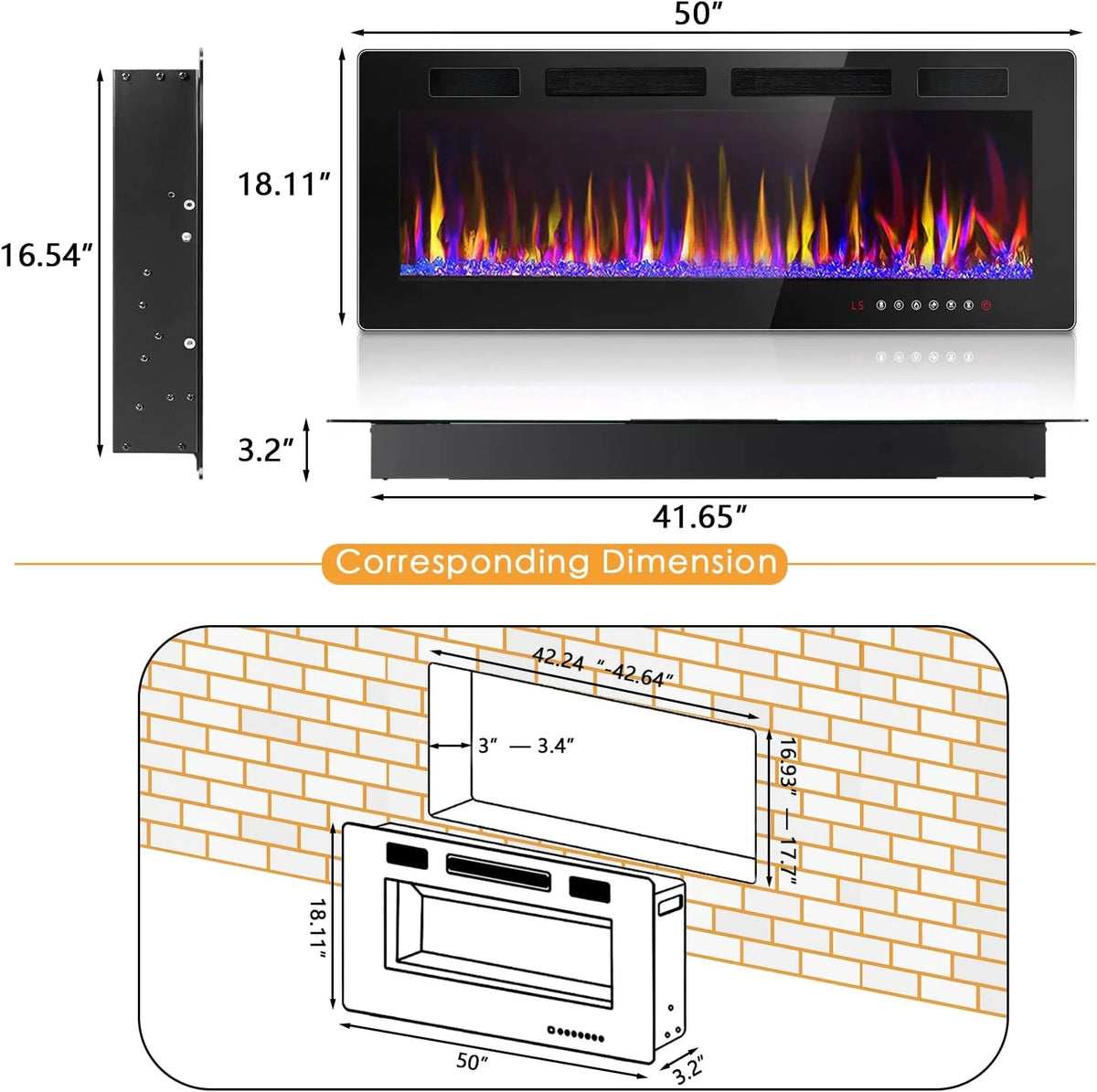 Vitesse Electric Fireplace 50 in 1500 W