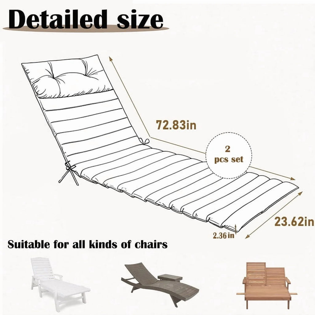 2pcs Outdoor Chaise Lounge Cushions, Waterproof Patio Foldable Chair Cushion for Garden Pool, 73 x 24in Sun Lounger Cushions for Outdoor Furniture Navy blue