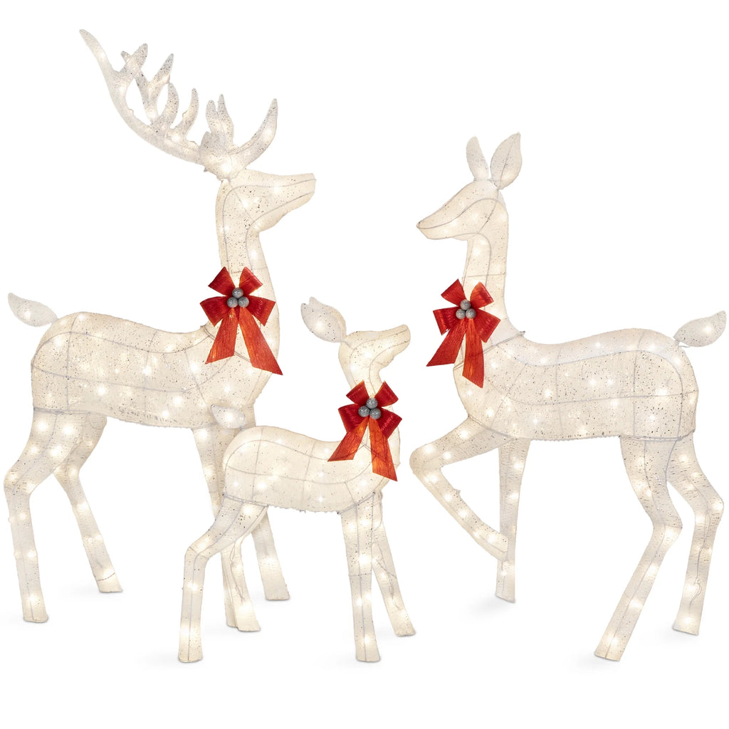 Best Choice Products 6.5ft 3-Piece Lighted Christmas Deer Set Outdoor Yard Decoration w/ 385 LED Lights, Stakes - Gold