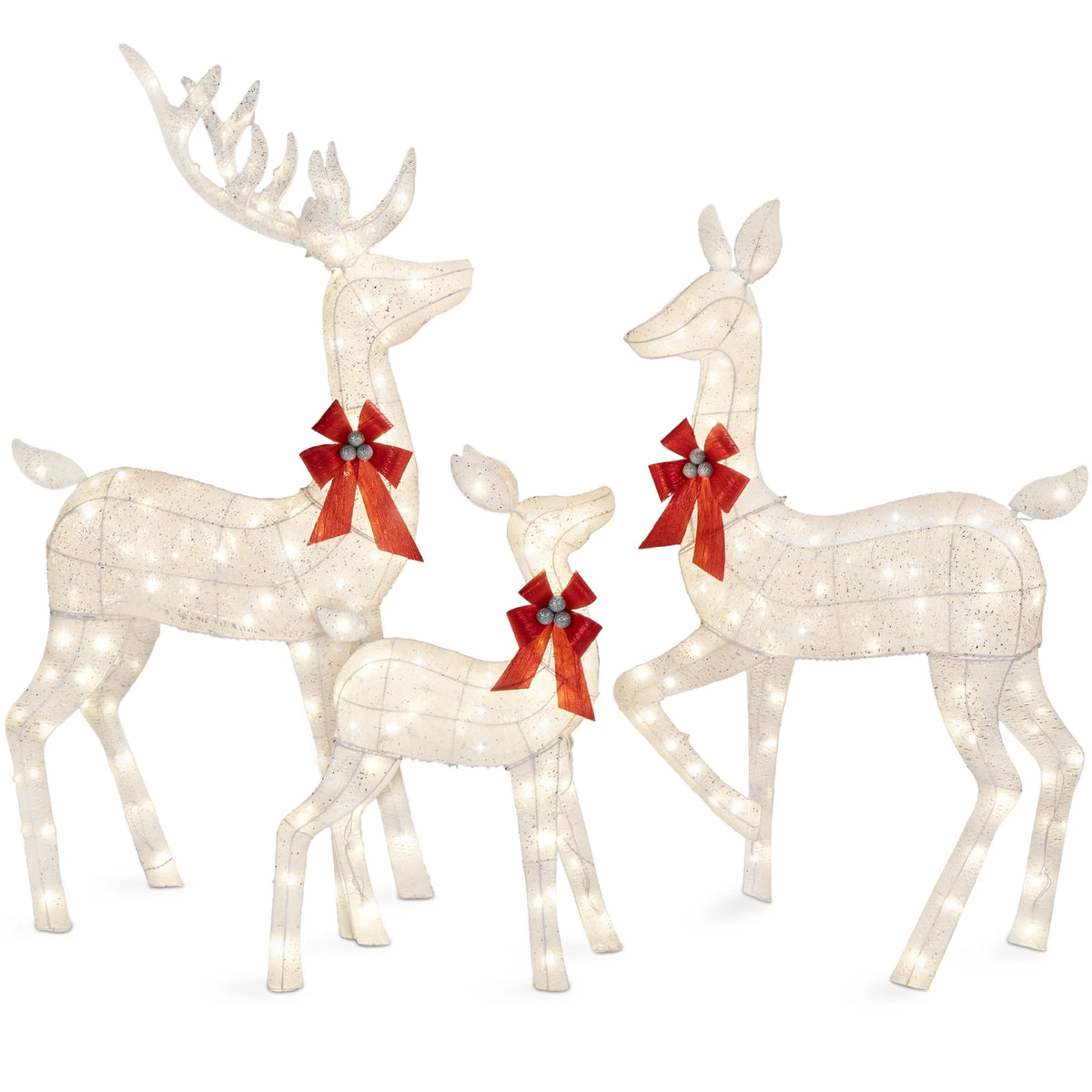 Best Choice Products 6.5ft 3-Piece Lighted Christmas Deer Set Outdoor Yard Decoration w/ 385 LED Lights, Stakes - Gold