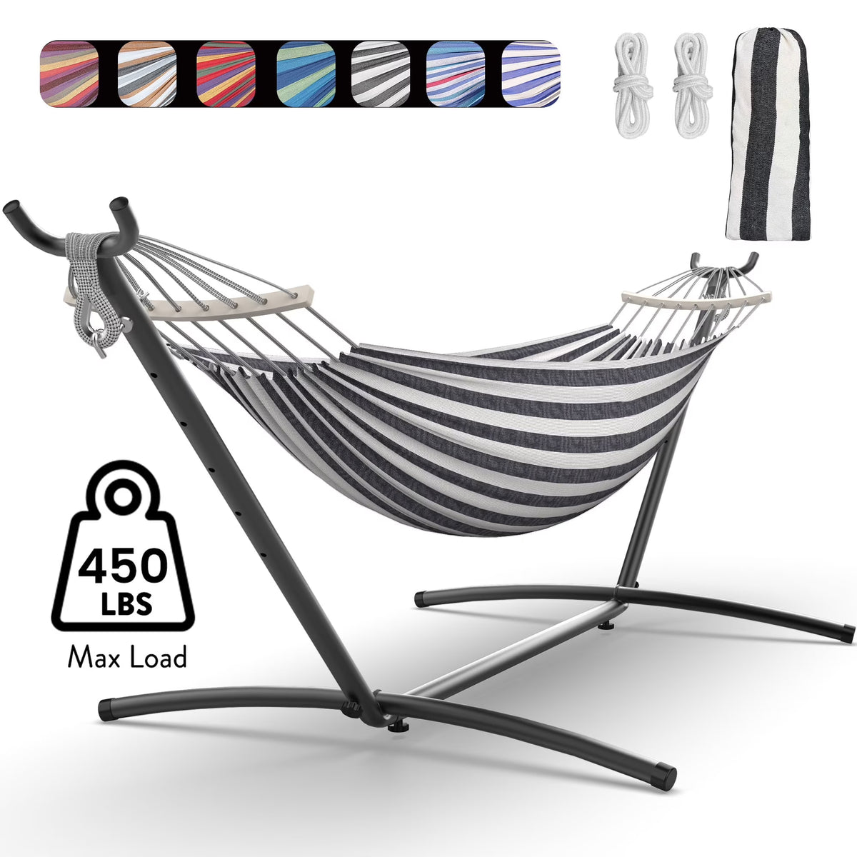 KEESTP Comfortable 2 Person Hammock with Stand,Portable Detachable Brazilian Hammock,450lb Capacity - Tropical