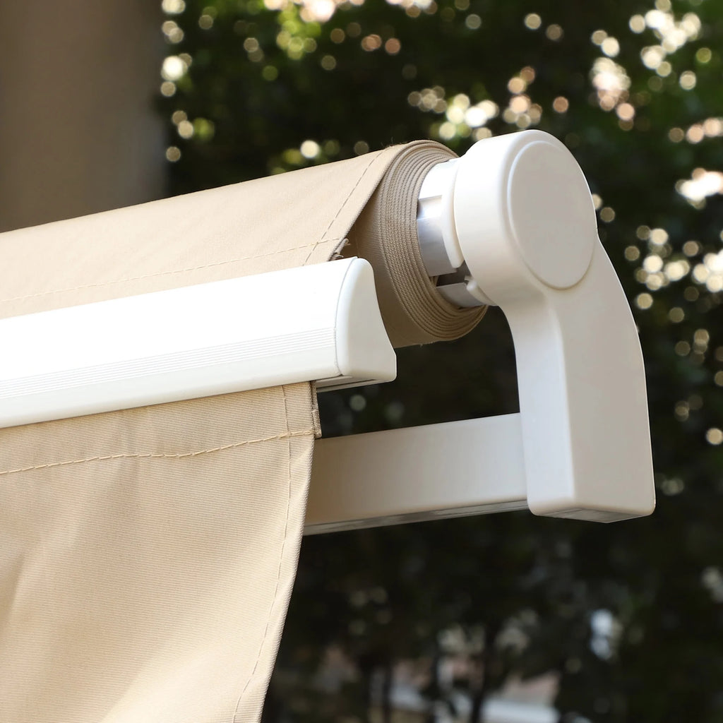 Outsunny 12' x 10' Manual Retractable Awning Outdoor Sunshade Shelter for Patio, Balcony, Yard, with Adjustable & Versatile Design, Beige and White