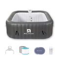 RELXTIME 73*73 inch Portable Square Inflatable Massage Pool for 4-6 People Outdoor Spa with 130 Bubbling Massage Jets, Built-in Heating Pump with Two Cartridges, Gray