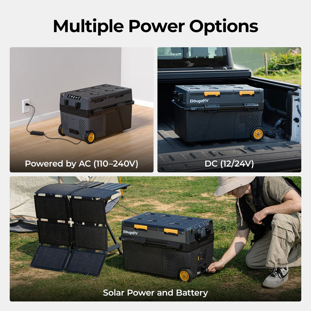 BougeRV Car Refrigerator 61QT Dual Zone, 12 Volt Portable Freezer Fridge with Wheels, APP Control Compressor Refrigerator 12V/24V DC for RV Truck Vehicle Boat Outdoor Travel Camping Trip Use