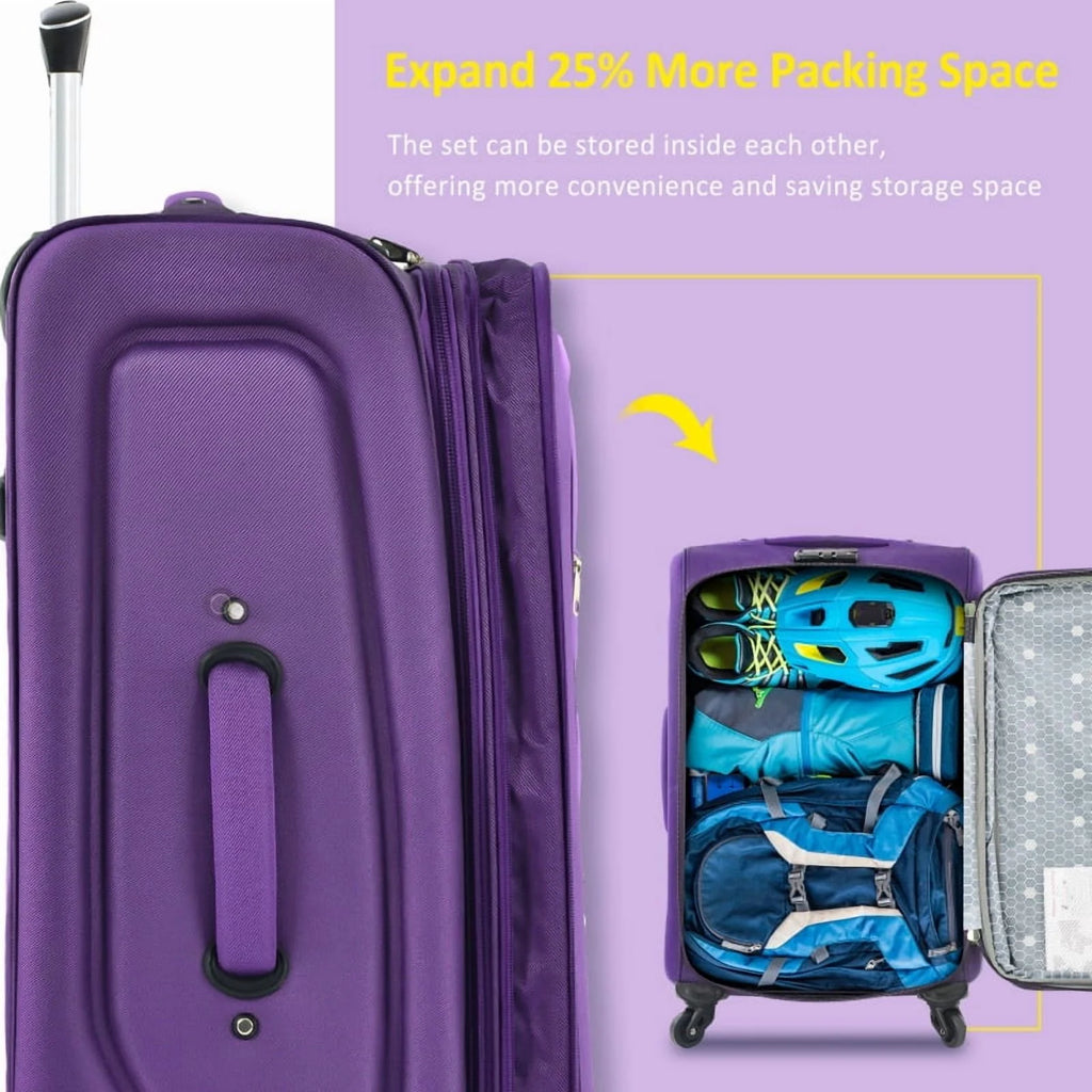 Softside Luggage Expandable 3 Piece Set Suitcase Upright Spinner Softshell Lightweight Luggage Travel Set