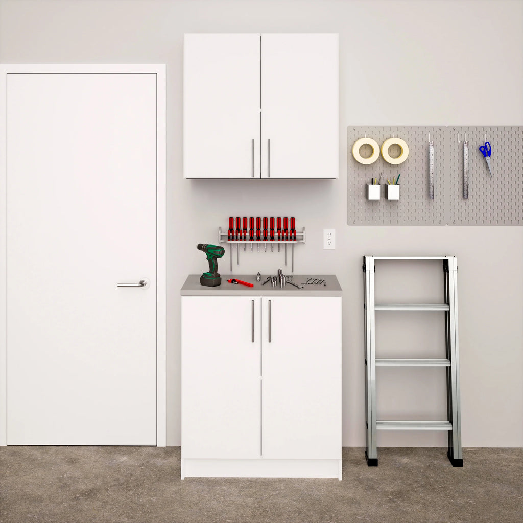 Prepac Elite Home Storage White Base Cabinet with Melamine Countertop