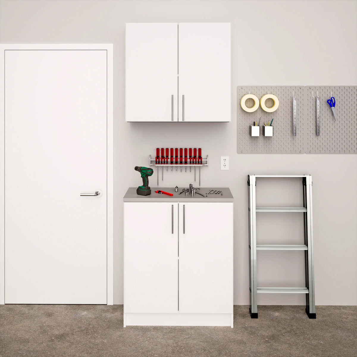 Prepac Elite Home Storage White Base Cabinet with Melamine Countertop