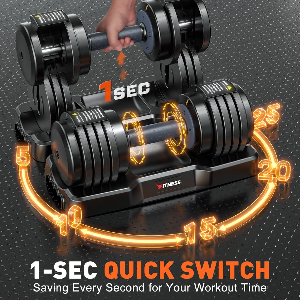 GIKPAL 50lb(25lb*2) 5 in 1 Adjustable Dumbbells 25LB set of 2 Adjustable Free Weights Plates and Rack - Hand Weights for Women and Men - Adjust Weight for Home Gym Full Body Workout Fitness
