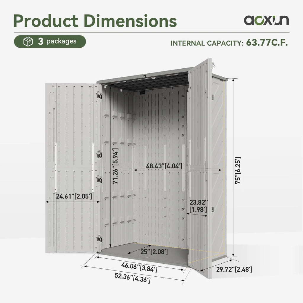 Aoxun Outdoor Storage Shed, 64 Cu.Ft Vertical Storage Sheds Outdoor with Floor, Outdoor Waterproof Storage Cabinet for Garage Storage, Pool Storage, Bike Shed, Garden Shed, Outdoor Storage(White)