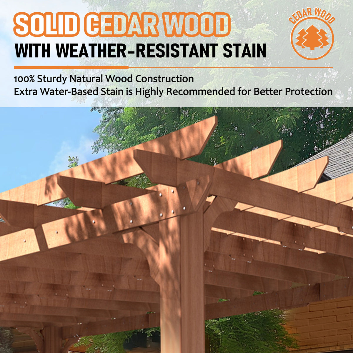 VEIKOUS 12'x10' Cedar Wood Pergola w/ Flat Roof and Ground Stakes for Outdoor Patio, Garden, Deck