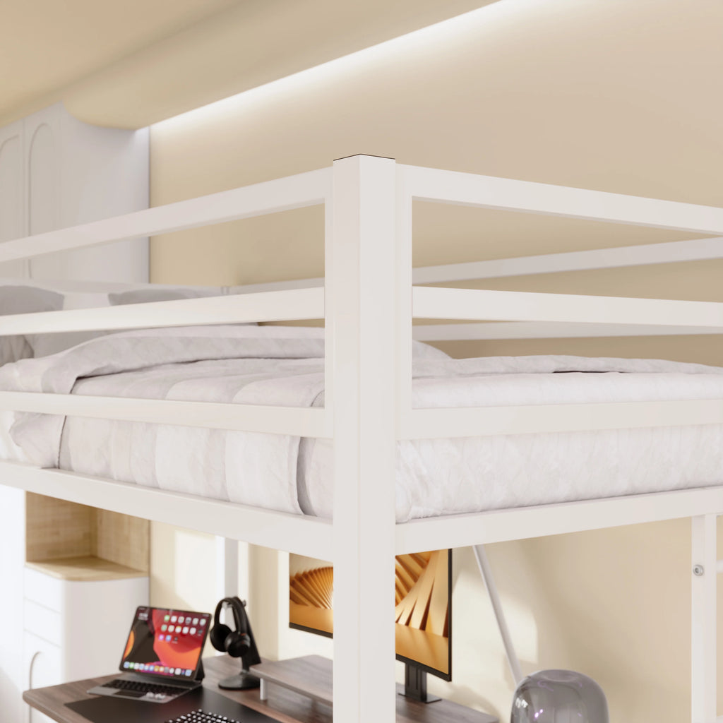 Sifurni Black Heavy Duty Twin Size Metal Loft Bed with Full-Length Guardrail & Removable Stairs