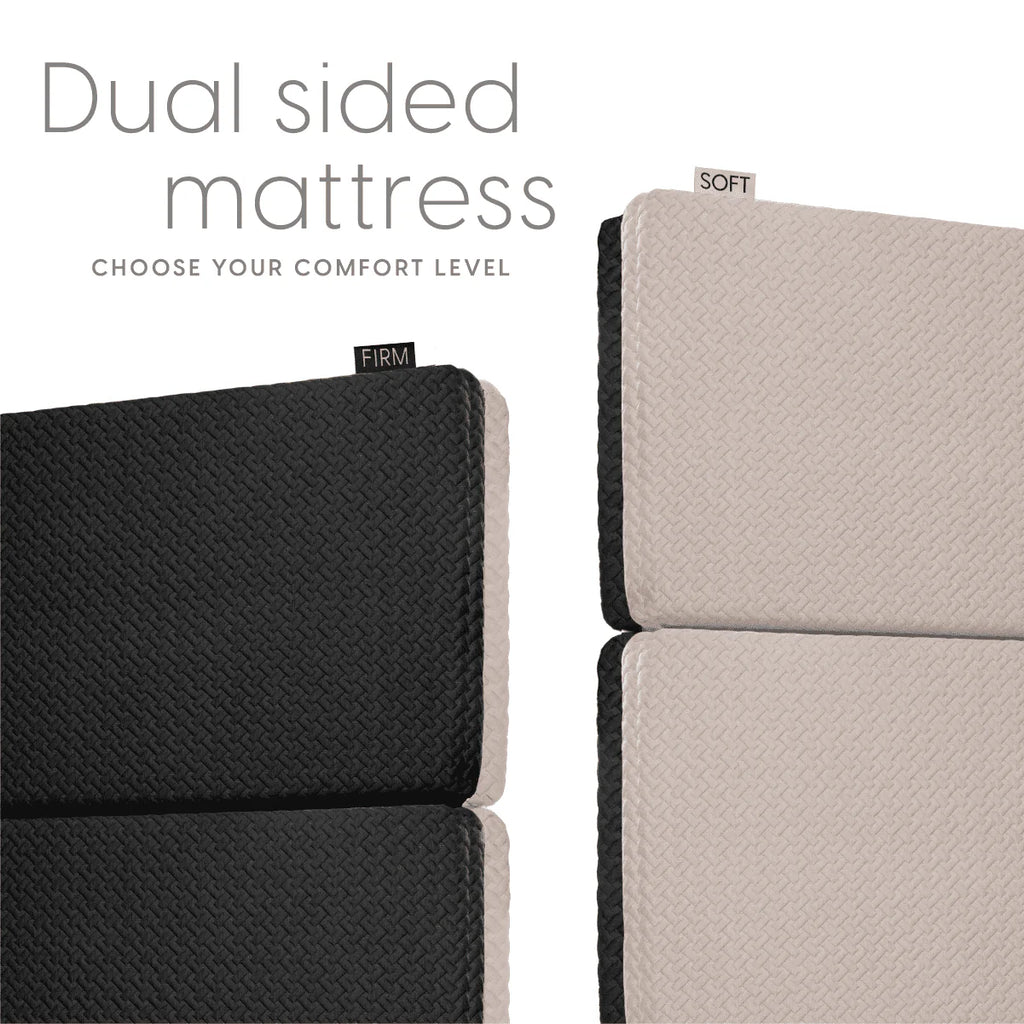 Dual Sided Premium Memory Foam Tri Folding Mattress, Waterproof Washable Cover, Size: Cot 75"x31"x6