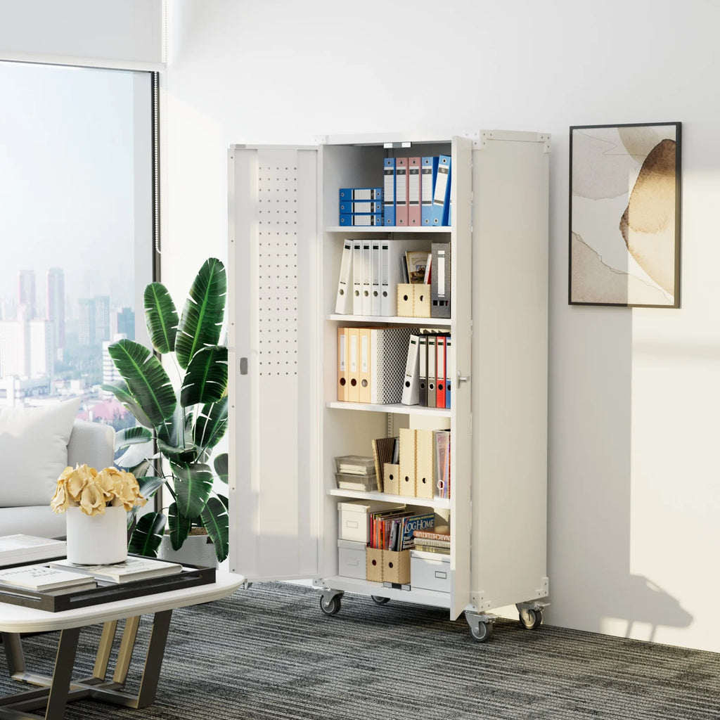 GangMei 71 Inches Tall Metal Garage Storage Cabinets with 5 Adjustable Shelves & Pegboards, Lockable Steel Black Storage Cabinet with Doors for Office, Home, School, Shops, Garage, Assembly required