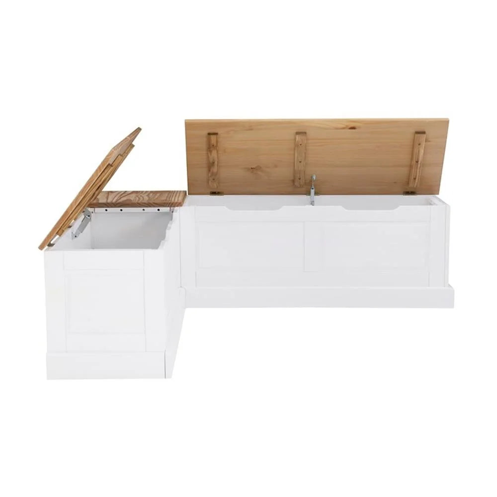 Pemberly Row Natural White Wood Nook With Green Polyester Fabric Cushions