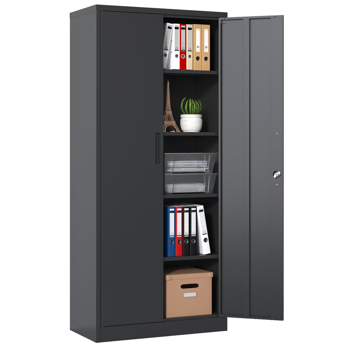 Garage Storage Cabinet with Doors and 4 Adjustable Shelves, Alvantor 72" Tall Metal Garage Cabinet , Lockable Tool Storage Cabinets for Garage, Home, Office Black