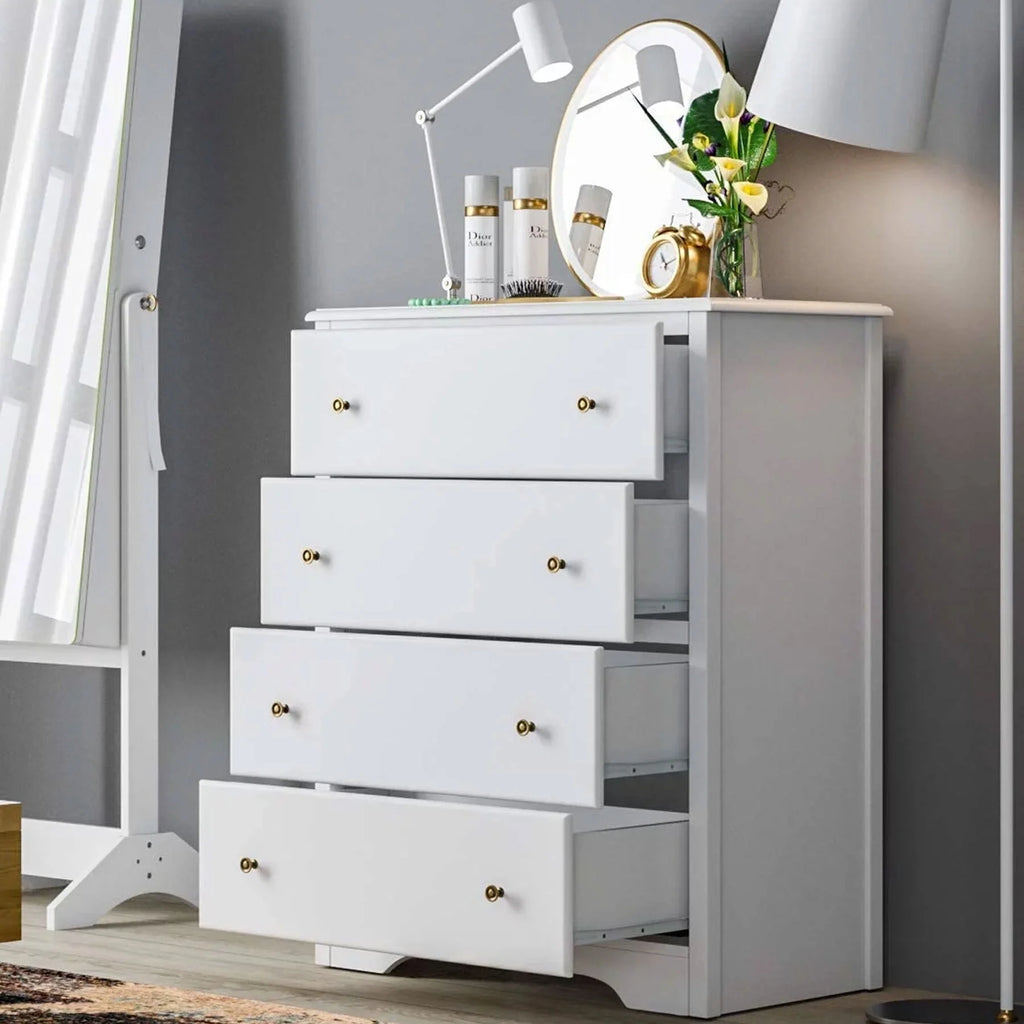 Homfa Dresser Chest, Modern Chest Organizer with 4 Drawers for Bedroom, White Finish