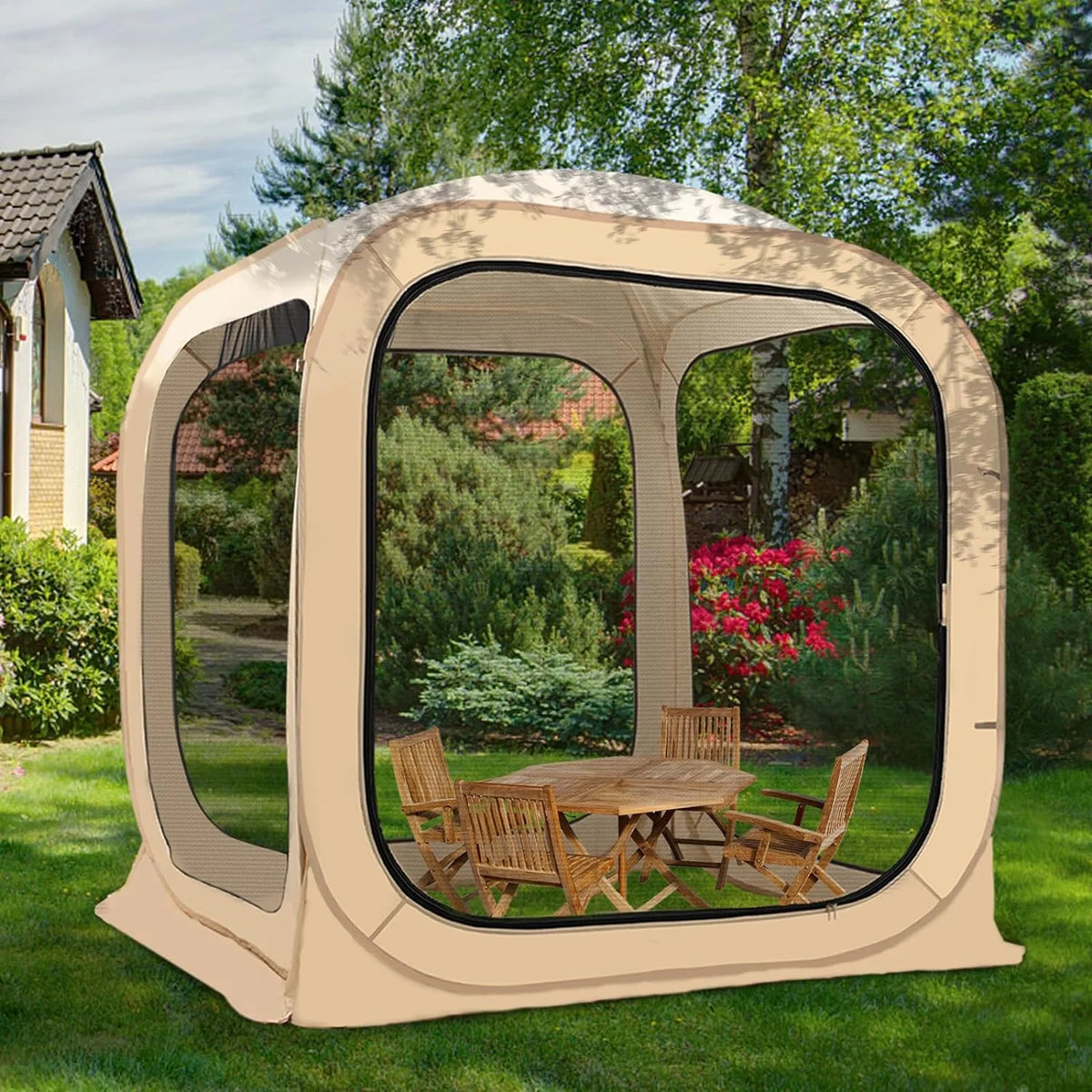 FICISOG Sports Tent Pop up Weather Pod Outdoor Screen House Pod Tent Shelter for up to 6 People, 71in Large Instant Weatherproof Pop up Tent with Clear View for Camping