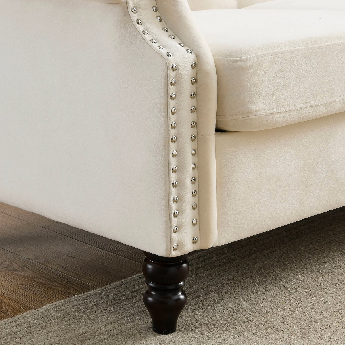 Chesterfield Upholstered Velvet Sofa, 3 Seater Button Tufted Couch with Nailhead Arms for Living Room Bedroom Office Apartment