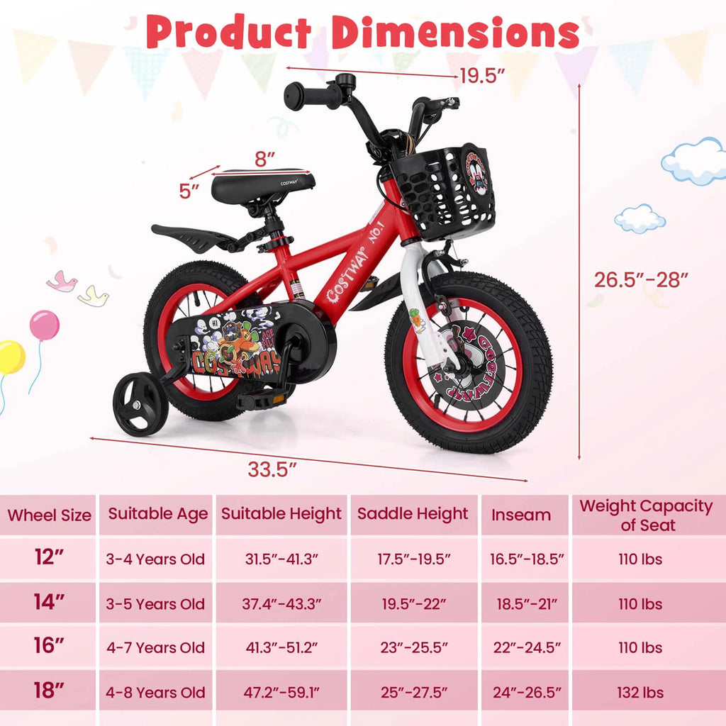 Costway 16" Kid’s Bike for 4-7 with Height-Adjustable Handlebar & Saddle Handbrake Blue