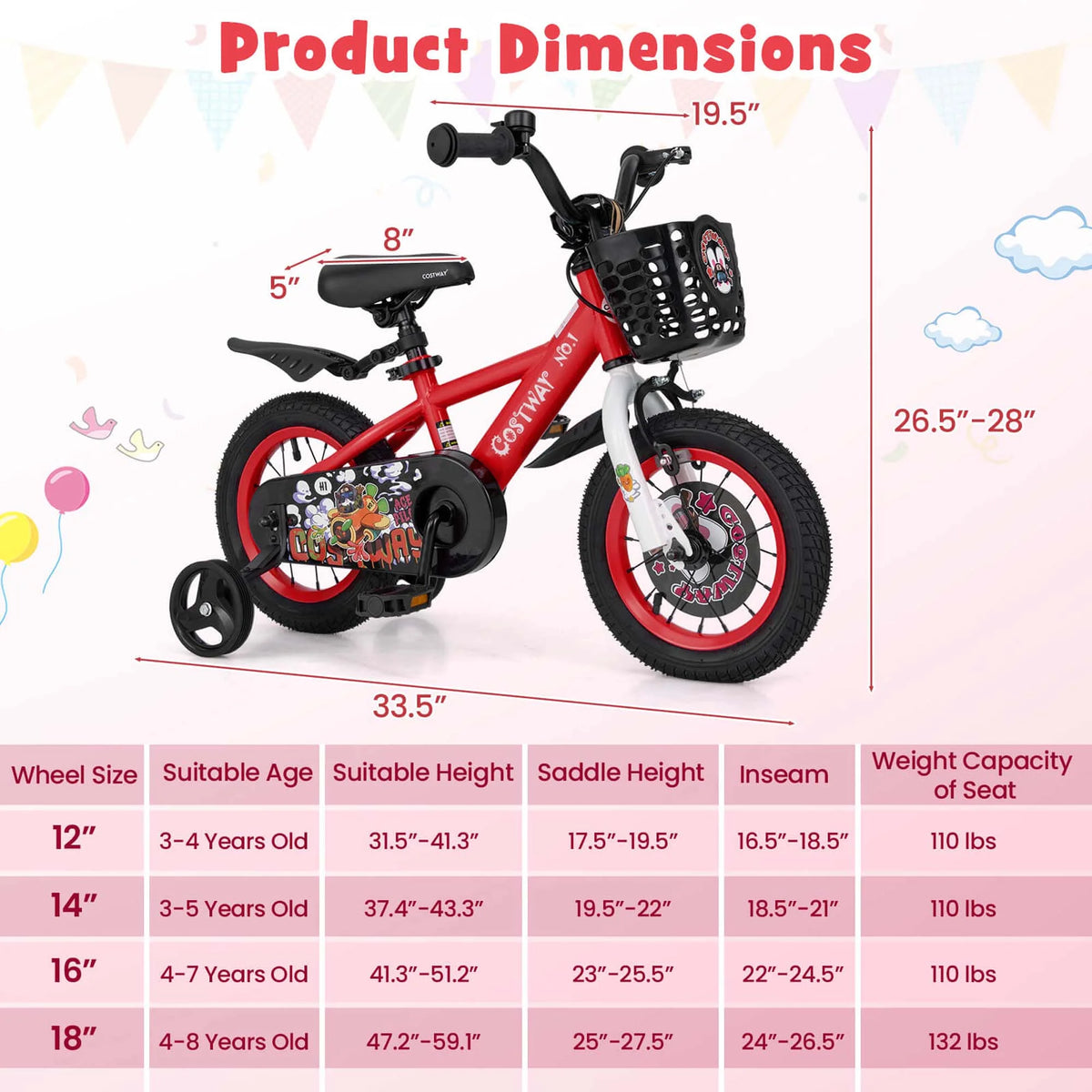 Costway 16" Kid’s Bike for 4-7 with Height-Adjustable Handlebar & Saddle Handbrake Blue