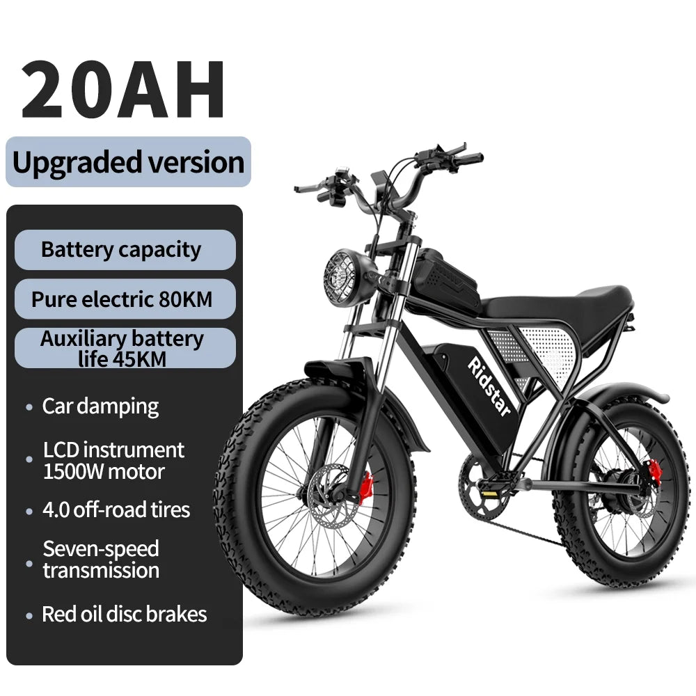 1500W MTB Electric Bicycle 48V 20Ah Removable Battery E-Bike Electric Bike for Adults 20" Fat Tire Electric Motorcycle, Shimano 7 speed Full Suspension Mountain Bike UL2849