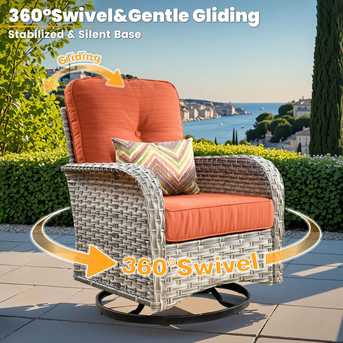 Vcatnet Outdoor Patio Furniture Sets 10 Pieces Sectional Sofa Wicker Conversation Set with Swivel Glider Chairs and Solar Powered Coffee Table for Porch,Backyard,Gray