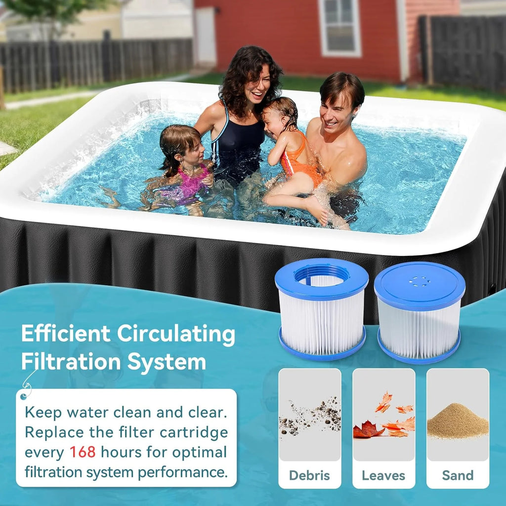 4-6 Person Inflatable Hot Tub, Large Polygon Portable Blow up Hot Tub, Leak-Proof PVC Outdoor Spa with 130 Air Jets, Insulated Cover and Heater Pump, 77 X 77 X 25