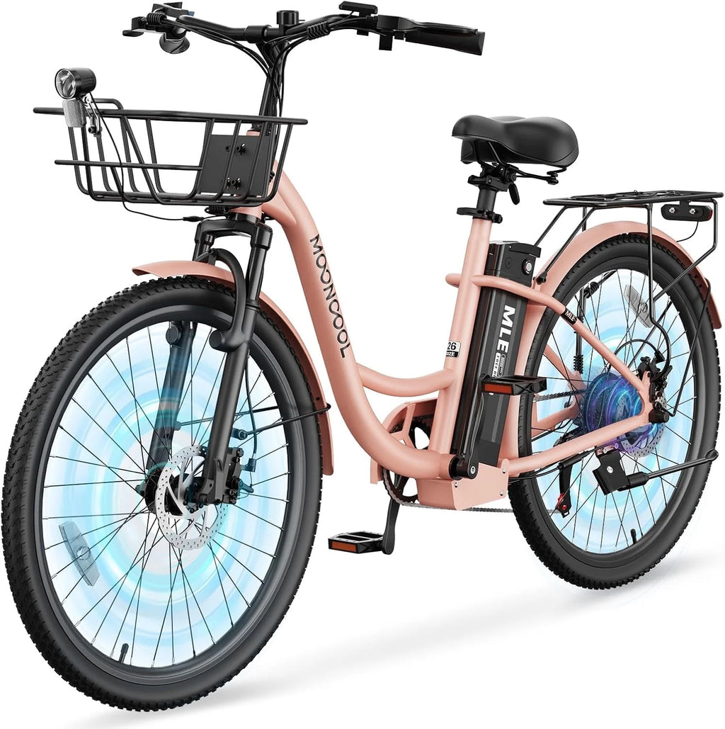MOONCOOL Electric Bicycle for Adults 350W , 7-Speed Ebike with 36V 10.4Ah Removable Battery， 40 Miles Range , 20 mph Electric Commuter Bike for Women Men, Certified to UL 2849 by SGS