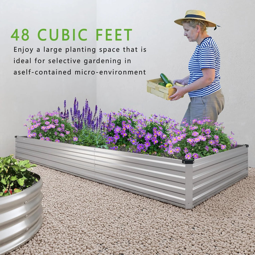 2PCS 12x2x1FT Galvanized Raised Garden Bed Kit,Vegetable Boxes-Rectangle Metal Flower Box,Large Planter Raised Beds Outdoor Garden for Planting,Fruit,Herb-Black