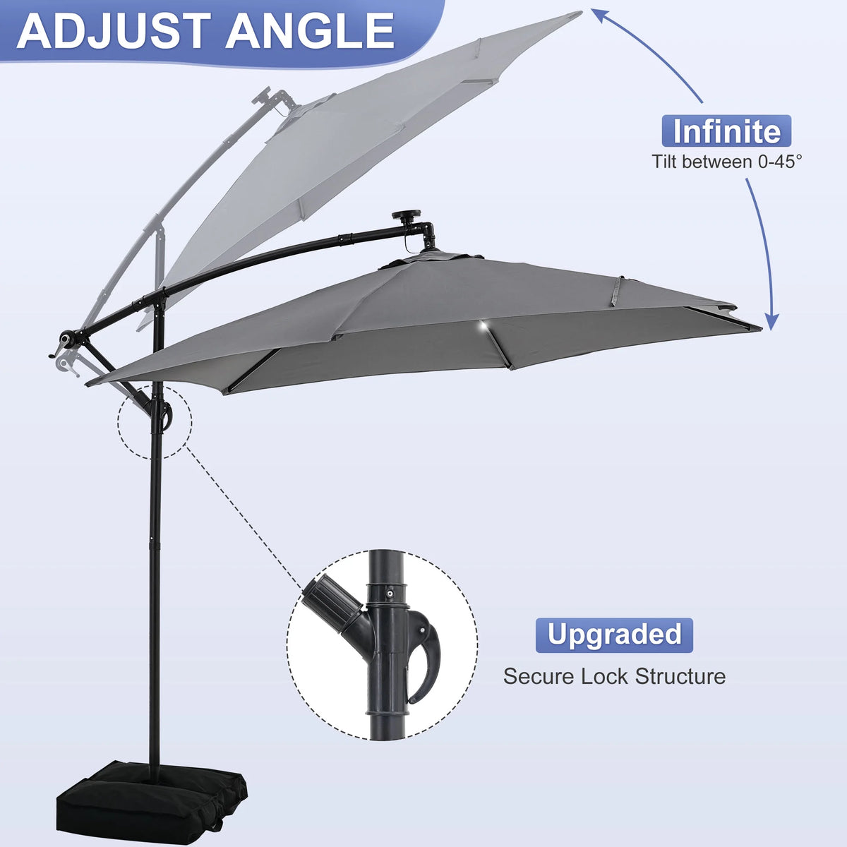 Autlaycil 10 ft Cantilever Offset Outdoor Patio Umbrella with Base Stand Rotate and Tilt, Blue