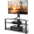 RTVR Modern 3 in 1 TV Stand with Mount for Flat Screens up to 65 inch, Black Glass Corner TV Stand for Bedroom