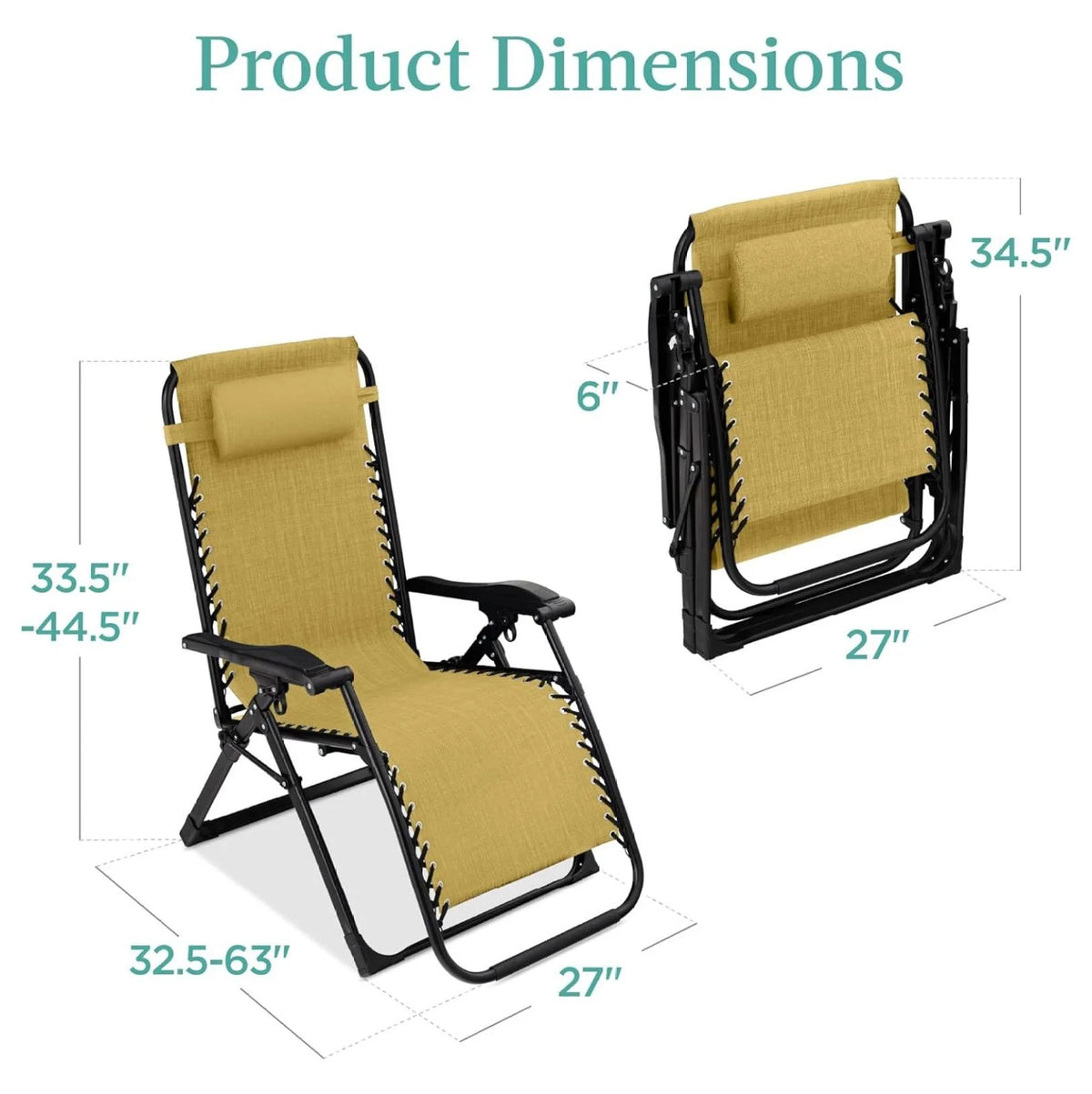 Oversized Chair, Folding Outdoor Patio Recliner, XL Anti Gravity Lounger w/Removable Cushion, Cup Holder, Side Tray, 350lb Capacity - Taupe