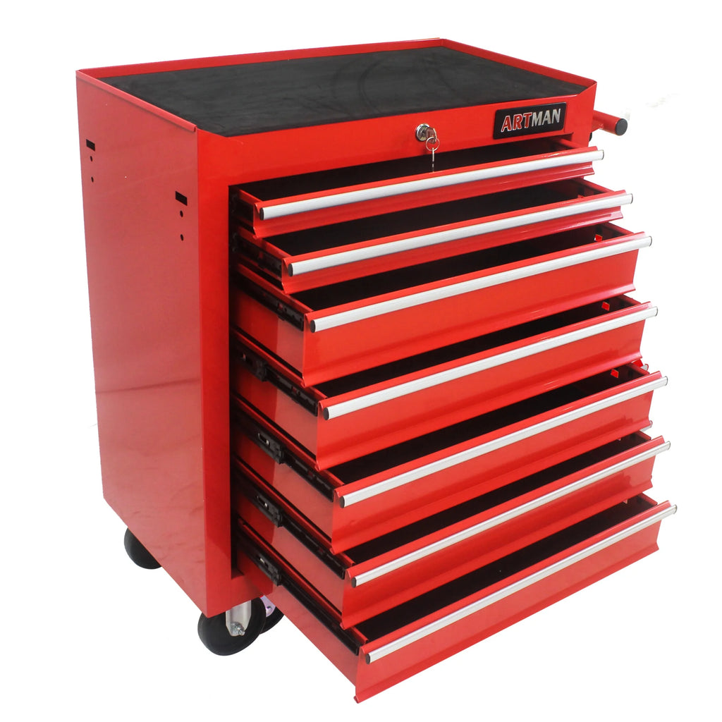 7-Drawer Rolling Tool Chest, Metal Tool Storage Organizer Cart with Locking System and Wheels, Multifunctional Mechanic Tool Cart for Garage, Warehouse, Workshop, Repair Shop, Red