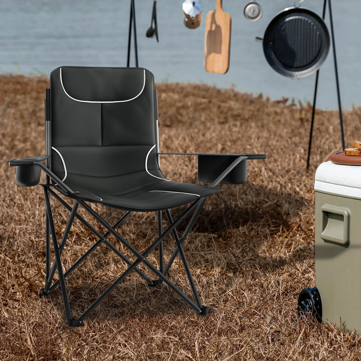 MADOG Set of 3 Camping Tent + Chairs, 4 Person Dome Tent and 2 Foldable Camping Chairs Combo with Cooler Bag and Cup Holder for Backpacking Hiking Traveling, Blue