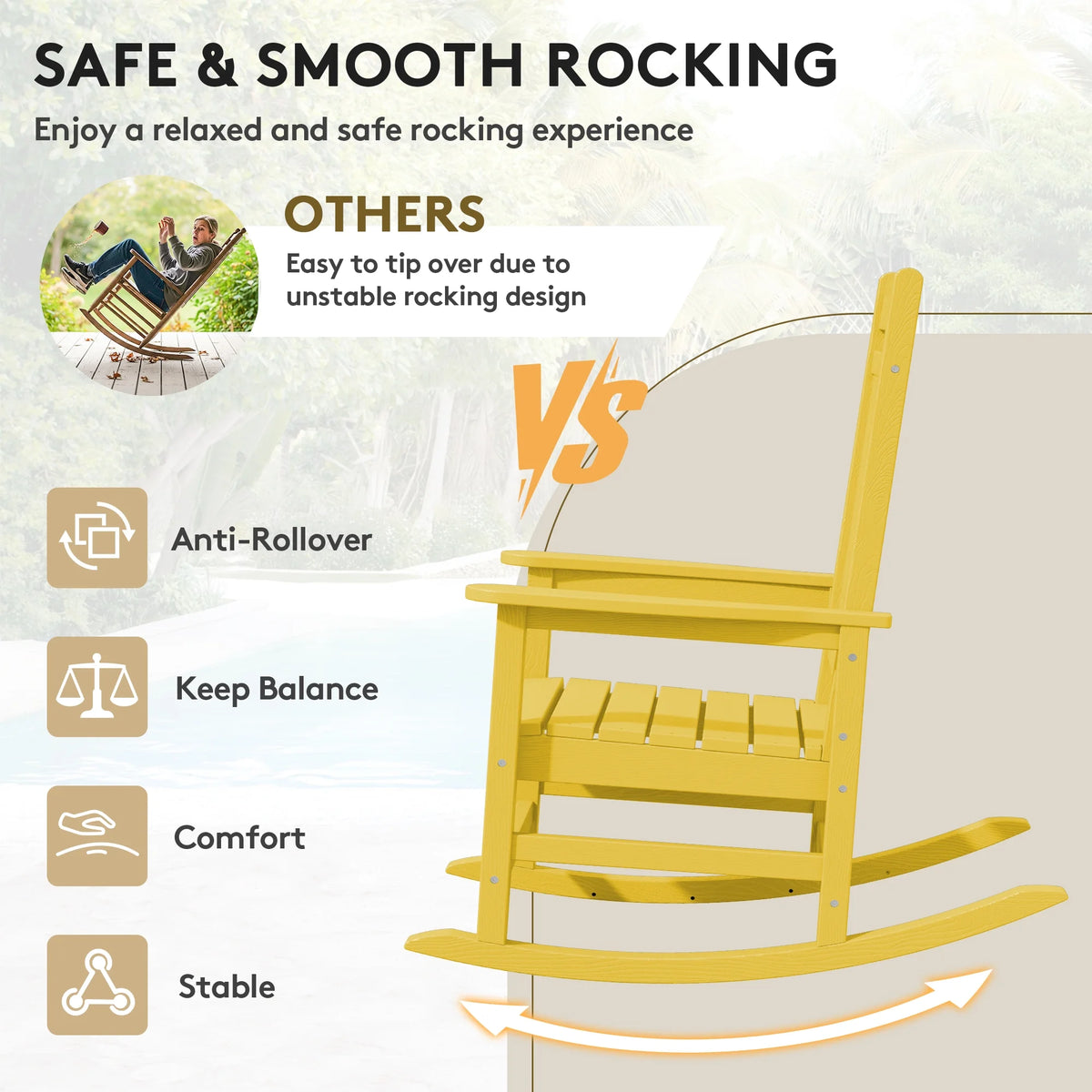 KINGYES Outdoor Rocking Chair Set of 2, HDPE Patio Rocking Chair, Heavy Duty Front Porch Rocker, Navy